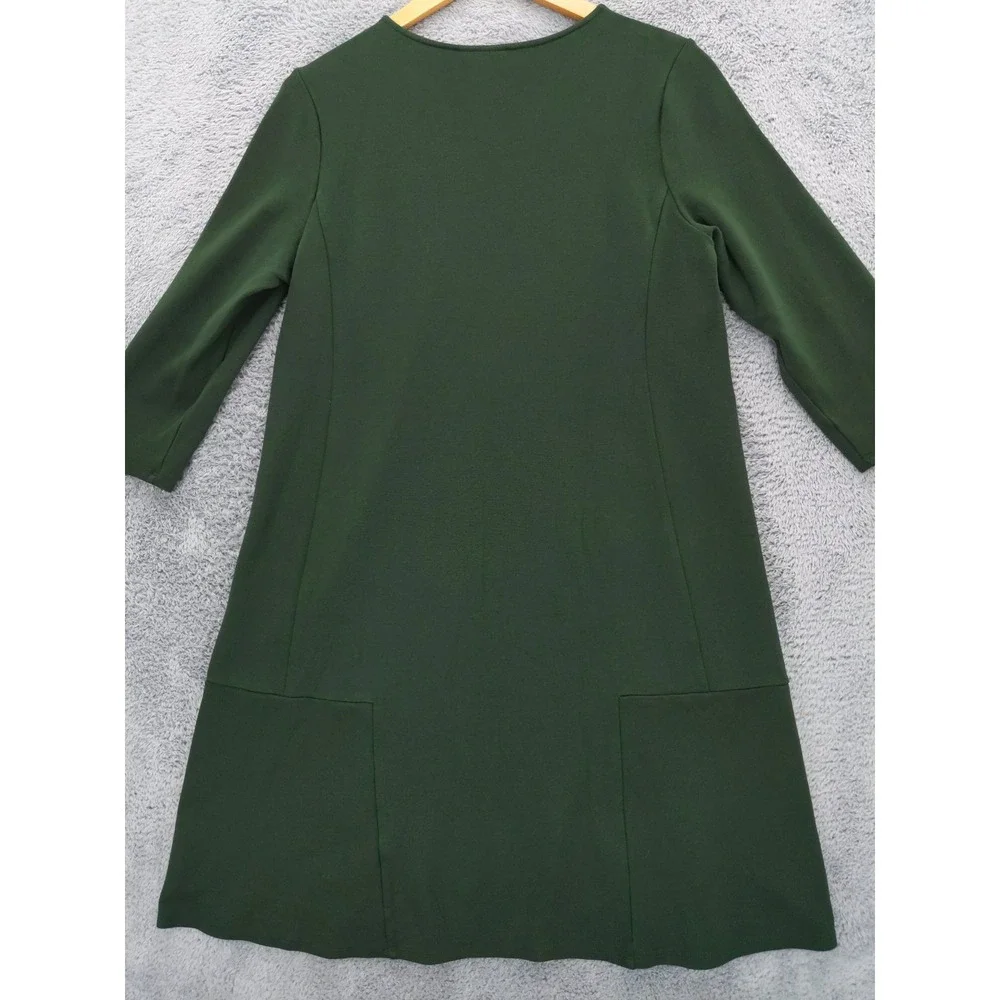 J Jill Ponte Knit Dress Green Midi 3/4 Sleeve Pockets‎ Size M